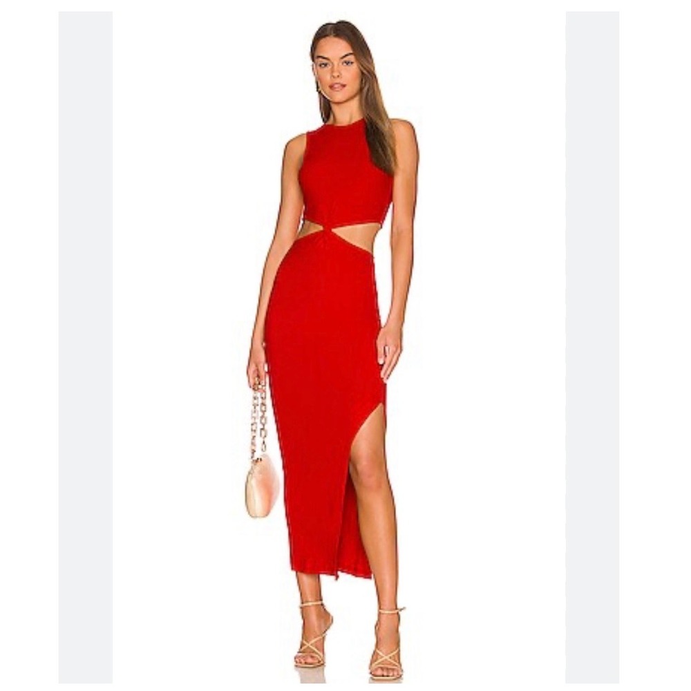 Sundry Red Ribbed Knit Twist Front Cutout Midi Maxi Dress‎ Sleeveless Size 2